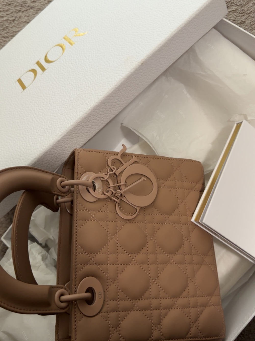 Dior Tan Lady Dior Quilted Leather Satchel - Picture 3 of 7